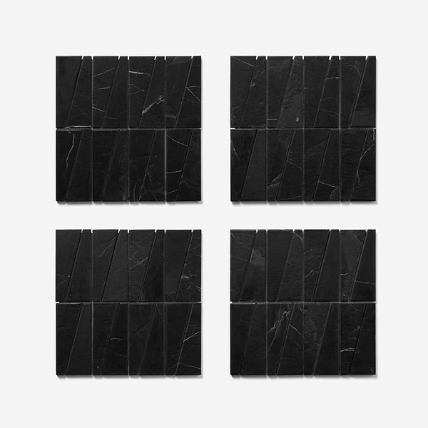Velour Nero Marquina 2x6 Trapezoid Leather Marble Mosaic Tile in Black, White, View 5, open zoomed image