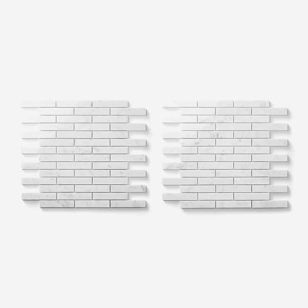 Bianco Carrara 1x4 Brick Polished Marble Mosaic Tile in White, View 5, open zoomed image
