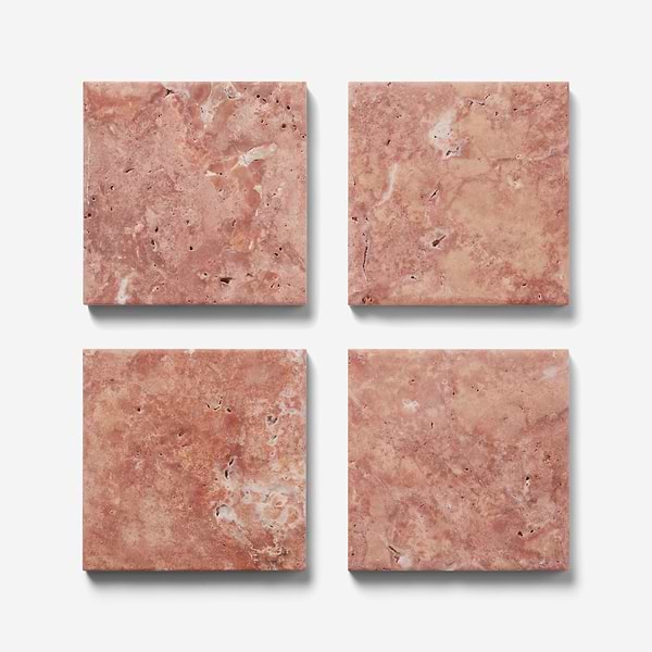 Velour Red Travertine 4x4 Leather Marble Tile in Red, View 5, open zoomed image
