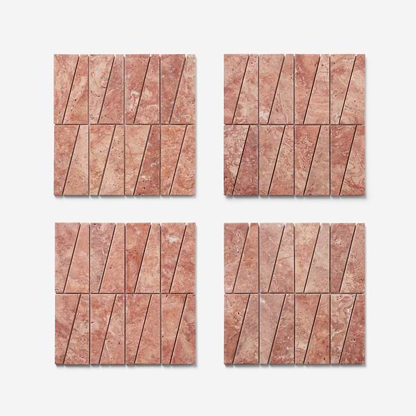 Velour Red Travertine 2x6 Trapezoid Leather Marble Mosaic Tile in Red, View 5, open zoomed image