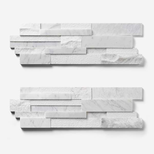 StackStone Bianco Carrara 3D Mixed Finish Marble Mosaic Tile