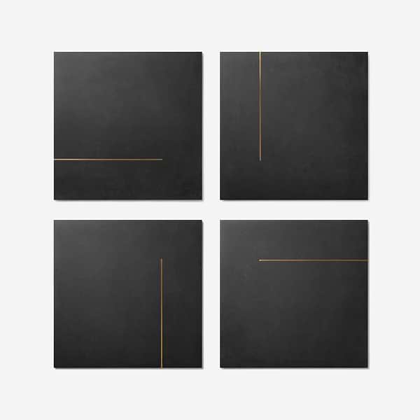 Lines Brass Inlay Black 24X24 Matte Porcelain Tile in Black and Gold, View 5, open zoomed image