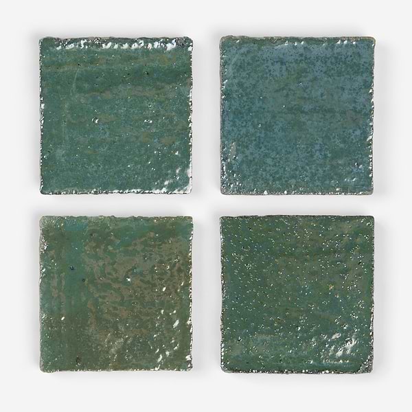 Terra Ember Aqua Blue 4x4 Handmade Metallic Crackled Glossy Terracotta Tile in Blue, View 5, open zoomed image
