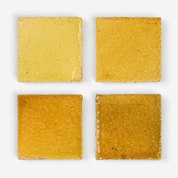 Terra Ember Canary Yellow 4x4 Handmade Crackled Glossy Terracotta Tile in Yellow, View 5, open zoomed image