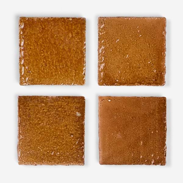 Terra Ember Ocre Brown 4x4 Handmade Crackled Glossy Terracotta Tile in Brown, View 5, open zoomed image