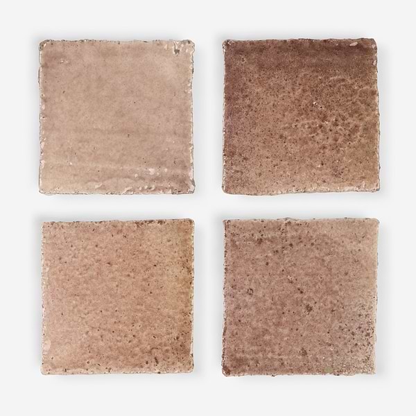Terra Ember Rosa Pink 4x4 Handmade Crackled Glossy Terracotta Tile in Pink, View 5, open zoomed image
