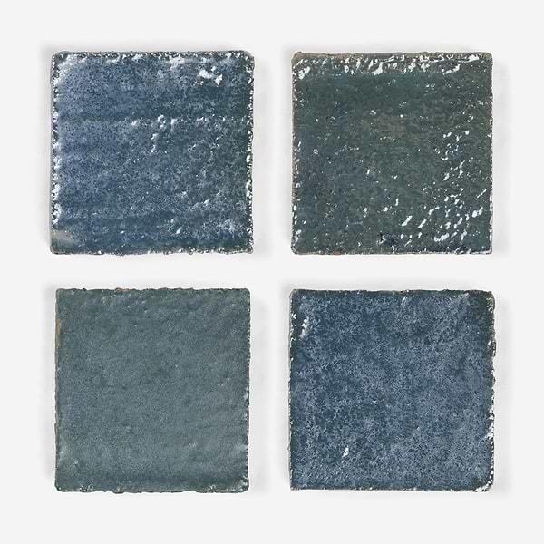 Terra Ember Teal Blue 4x4 Handmade Metallic Crackled Glossy Terracotta Tile in Teal, Blue, View 5, open zoomed image