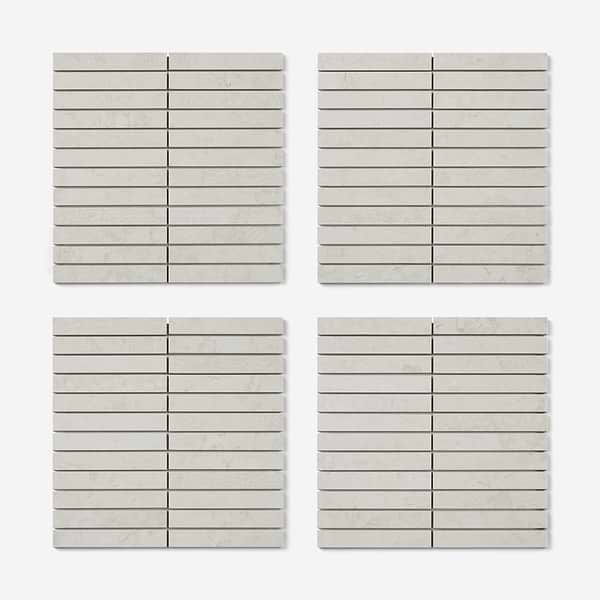 Corretta Deco Bianco White 1x6 Stacked Semi-Polished Mosaic Tile in Warm White, View 5, open zoomed image