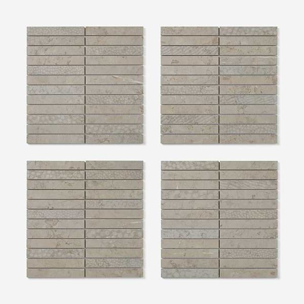 Corretta Deco Warm Gray 1x6 Stacked Semi-Polished Mosaic Tile in Gray, View 5, open zoomed image