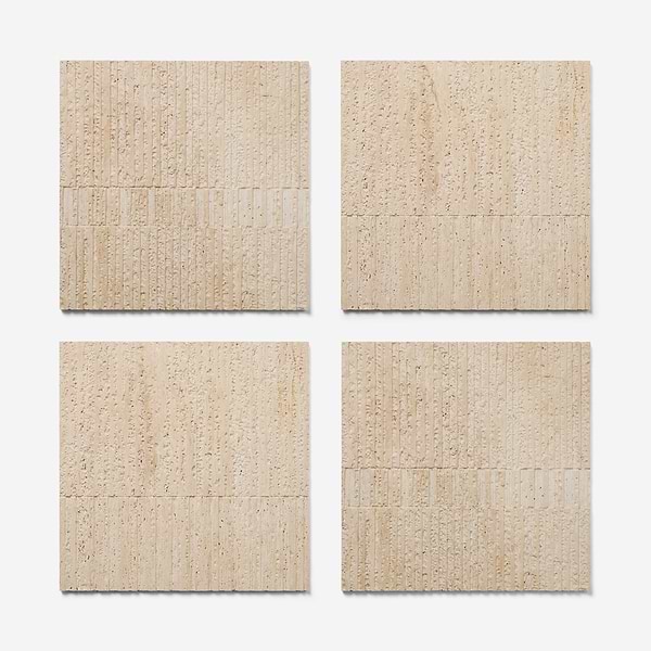 Stretto Carved Cream Travertine 16x16 Vein Cut Unfilled Honed Tile in Cream, View 5, open zoomed image