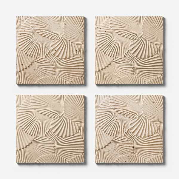 Okeanos Carved Cream Travertine 16x16 3D Honed  Tile