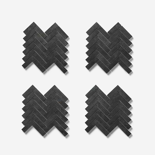 Portrait Black 1x4 Herringbone Matte Mosaic Tile in Black, View 5, open zoomed image
