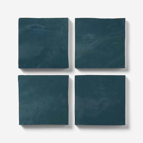 Zelora Coastal Blue 4x4 Zellige Look Glossy Ceramic Tile