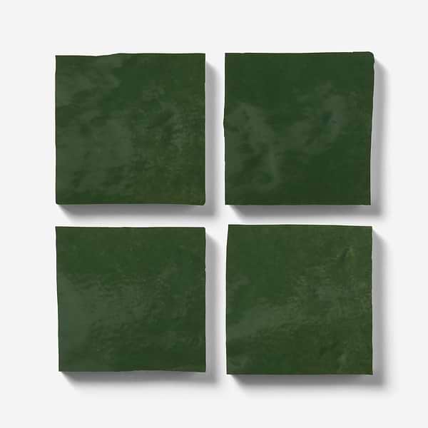 Zelora Forest Green 4x4 Zellige Look Glossy Ceramic Tile