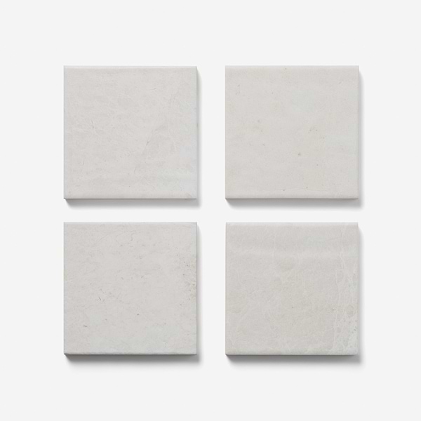 Velour Vanilla 4x4 Leather Marble Tile in Warm White, View 6, open zoomed image