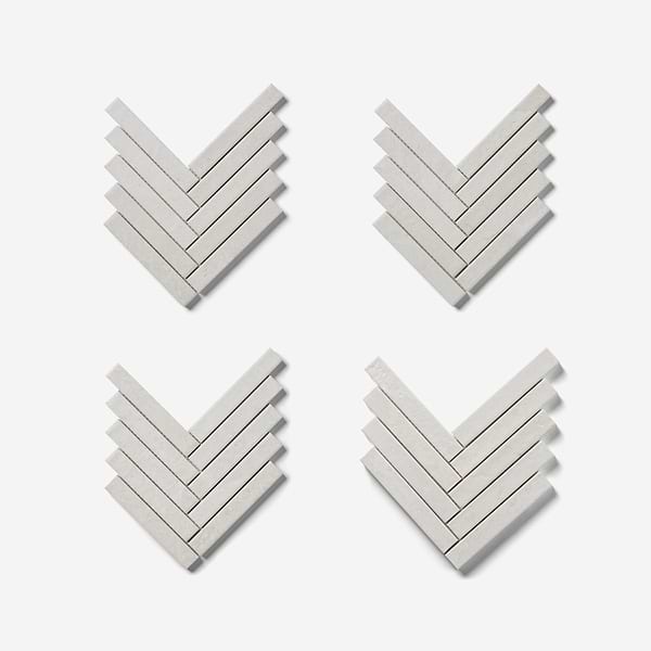 Velour Vanilla 1x6 Herringbone Leather Marble Mosaic Tile in Warm White, View 5, open zoomed image