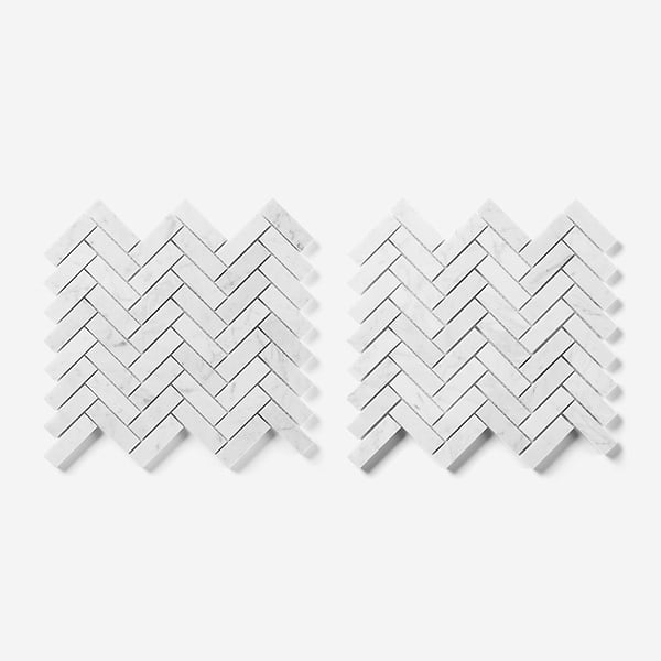 Bianco Carrara 1x3 Herringbone Honed Marble Mosaic Tile in White, View 5, open zoomed image