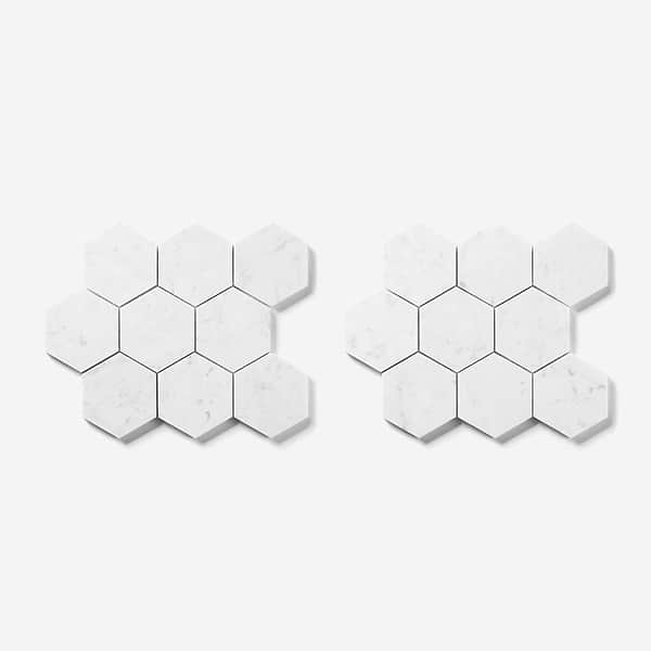 Bianco Carrara 4" Hexagon Honed Marble Mosaic Tile