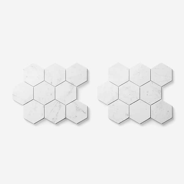 Bianco Carrara 4" Hexagon Polished Marble Mosaic Tile