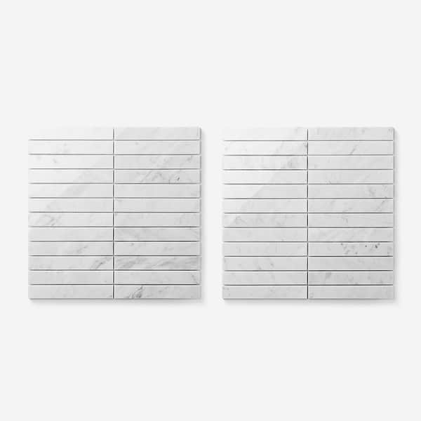 Bianco Carrara 1x6 Stacked Polished Marble Mosaic Tile