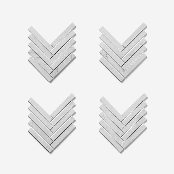 Velour Bianco Carrara 1x6 Herringbone Leather Marble Mosaic Tile in White, View 5, open zoomed image