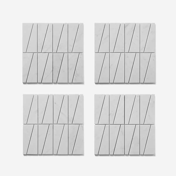 Velour Bianco Carrara 2x6 Trapezoid Leather Marble Mosaic Tile in White, View 5, open zoomed image