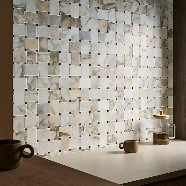 Calacatta Verde Premium 2x3 Basketweave Honed Marble Mosaic Tile