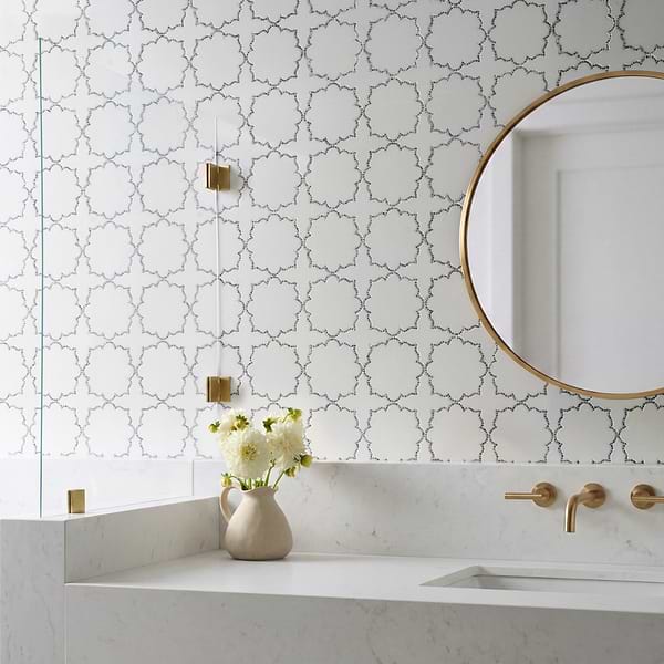 Ellsen Thassos and Blue Macauba Polished Marble Mosaic Tile by Kravet in White, Blue, View 5, open zoomed image