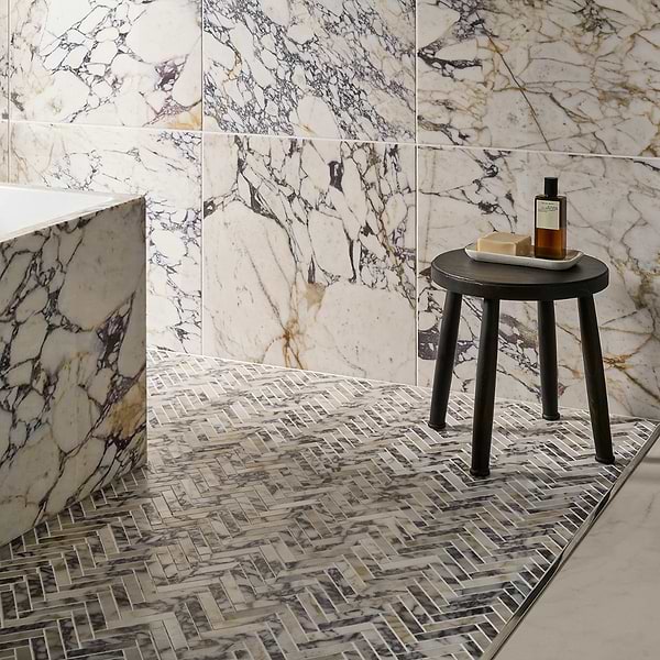 Calacatta Monet 1x3 Herringbone Honed Marble Mosaic Tile