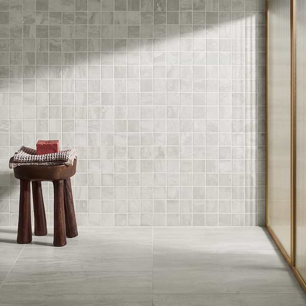 Basic Travertine Silver 2x2 Matte Porcelain Mosaic in Gray + Silver, View 5, open zoomed image