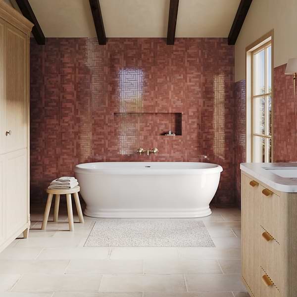 Zelora Chestnut Brown Herringbone Ceramic Mosaic Tile
