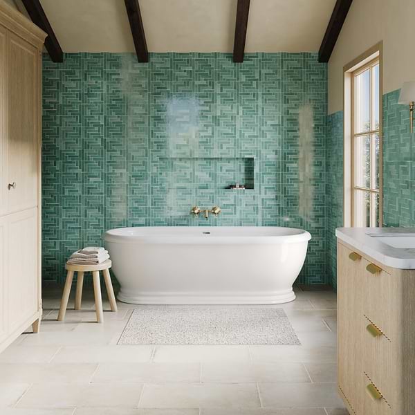 Zelora Mint Green Herringbone Glossy Ceramic Mosaic Tile
