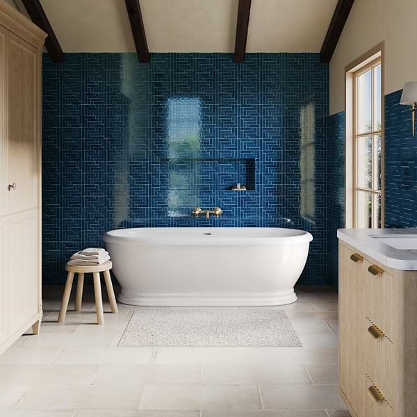 Zelora Marine Blue Herringbone Glossy Ceramic Mosaic Tile