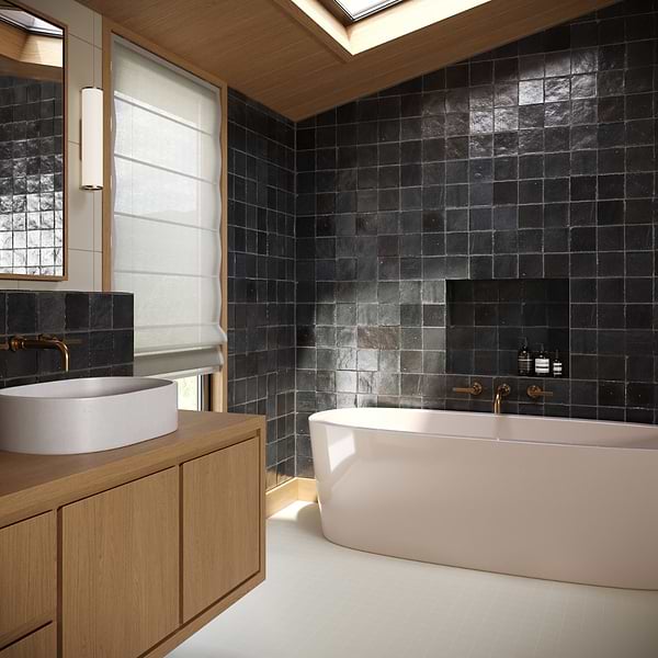 Terra Ember Jet Black 4x4 Handmade Metallic Crackled Matte Terracotta Tile in Black, View 5, open zoomed image