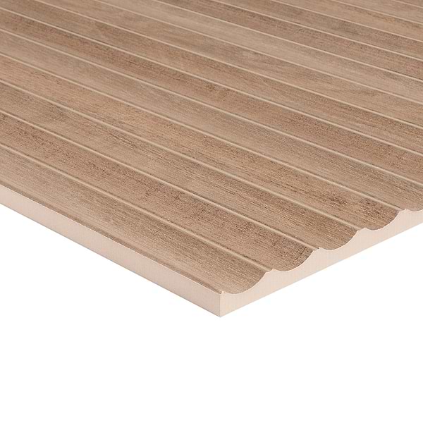 Arket Chestnut Brown 18x48 Fluted Wood Look Matte Ceramic Tile