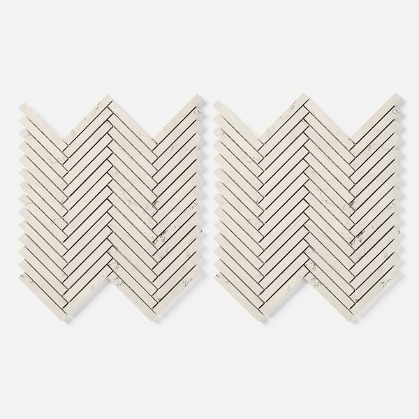 Bianco Perlino 1.5x4 Herringbone Brushed Marble Mosaic Tile