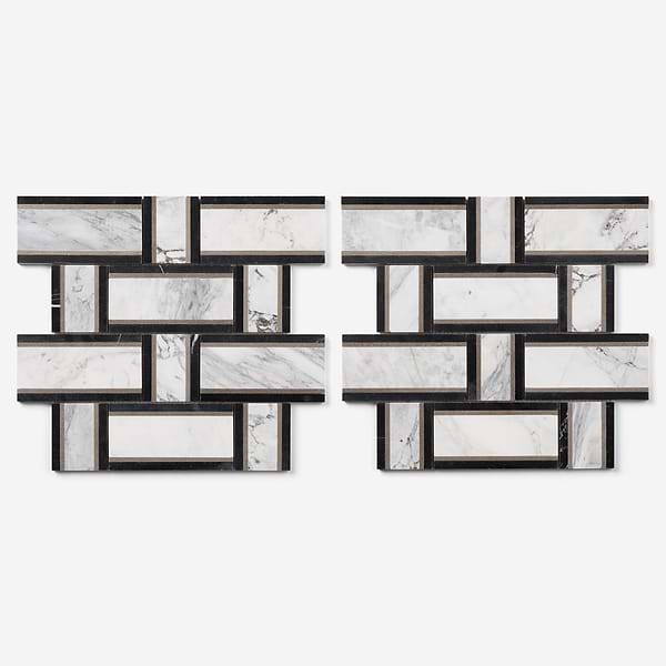 Esplanade Gray and Nero Marquina Polished Marble Mosaic Tile in Gray, White, Black, View 5, open zoomed image