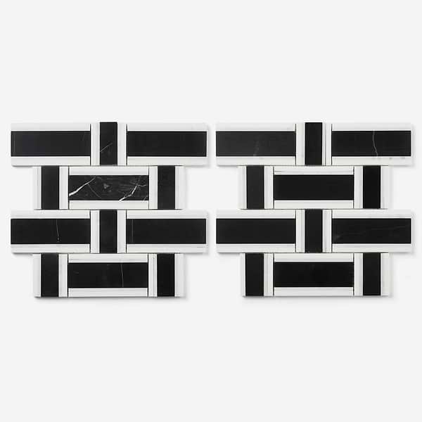 Esplanade Nero Marquina and Bianco Carrara Polished Marble Mosaic Tile