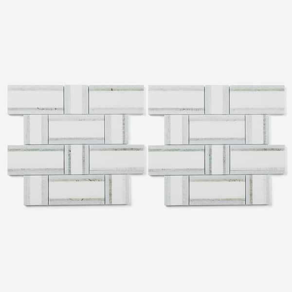 Esplanade Thassos and Blue Celeste Polished Marble Mosaic Tile