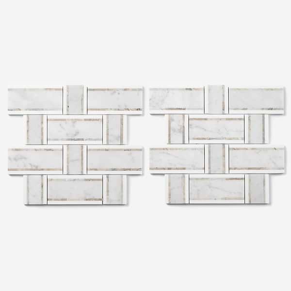 Esplanade Bianco Carrara and Thassos Polished Marble Mosaic Tile
