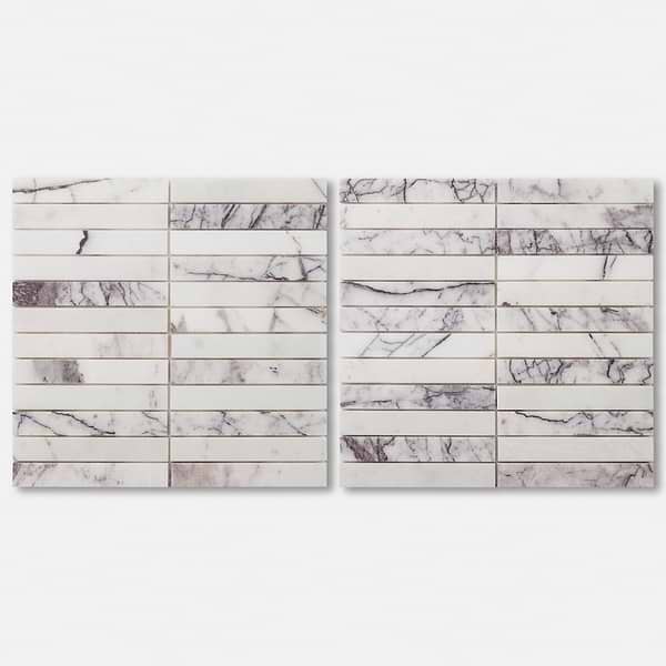 Lilac Premium 1x6 Stacked Honed Marble Mosaic TIle