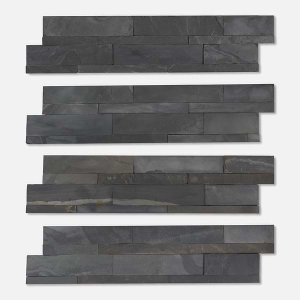 Tenerife Midnight Black 6x24 Splitface Slate Stacked Stone Tile