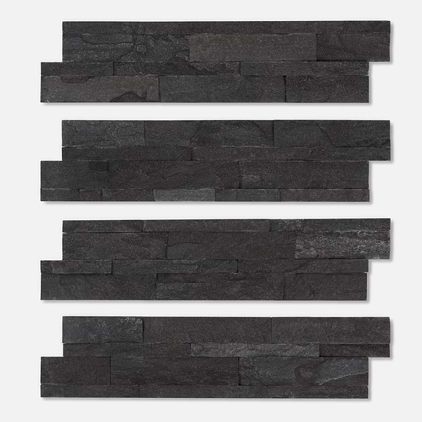 Tenerife Titanium Black 6x24 Splitface Quartzite Stacked Stone Tile