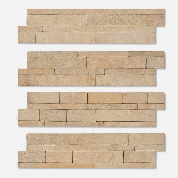 Tenerife French Cremar Beige 6x24 Brokenface Limestone Stacked Stone Tile