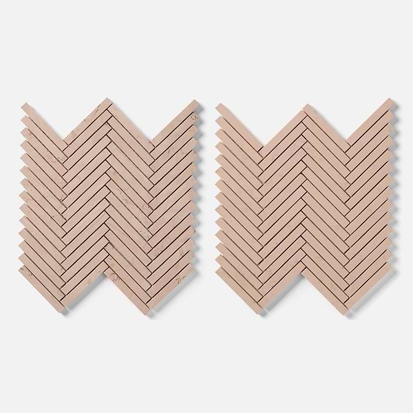 Rosa Perlino 1.5x4 Herringbone Brushed Marble Mosaic Tile