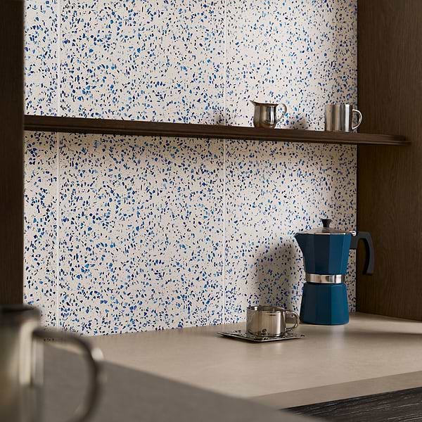 Veritas Terrazzo Creme with Cobalt Blue 16x16 Polished Terrazzo Tile