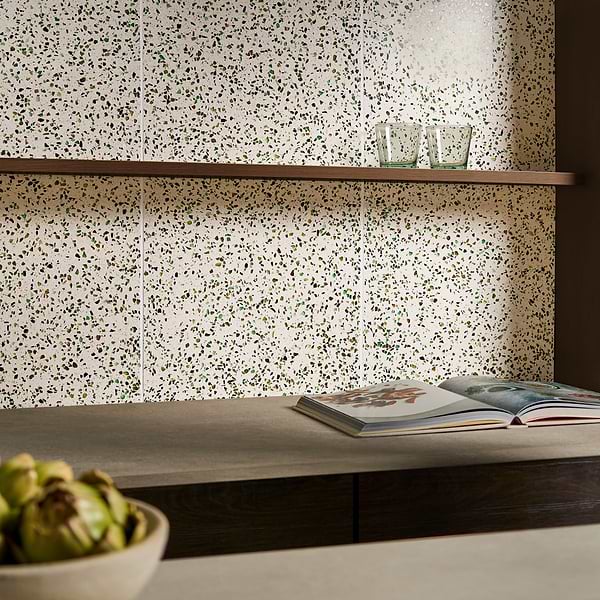 Veritas Terrazzo Creme with Emerald Green 16x16 Polished Terrazzo Tile