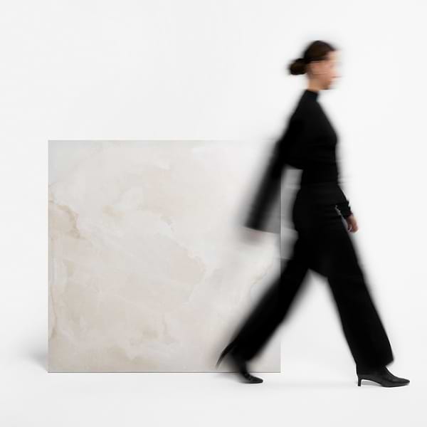 Harmonyx Vanilla White 48x48 Onyx Look Satin Porcelain Tile in Warm White, View 5, open zoomed image