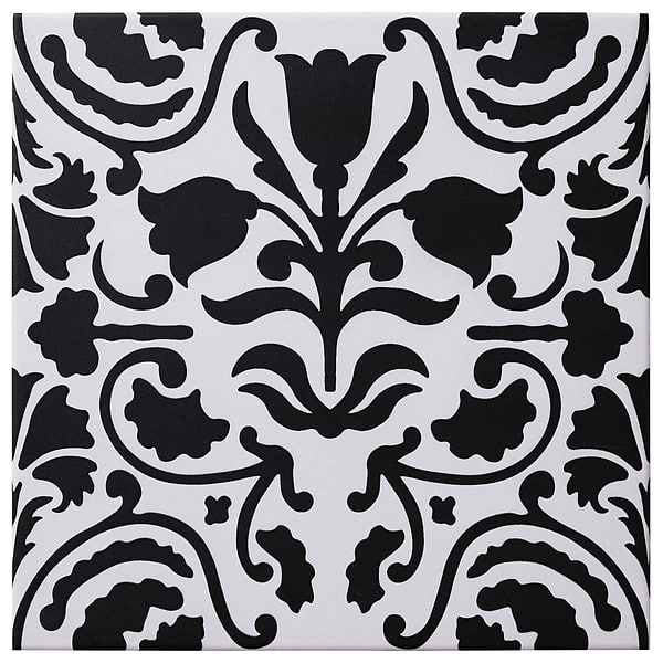 Elowynn Belle Eclipse White 8x8 Matte Porcelain Tile by Kravet in Black, White, View 5, open zoomed image