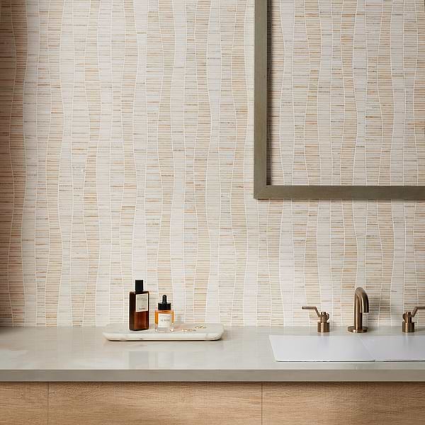 Ladera Vanilla Onyx Honed Marble Wave Micro Mosaic Tile in Beige & Cream, View 6, open zoomed image